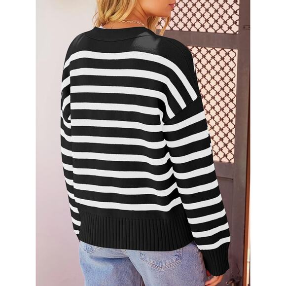 MEROKEETY Women's 2024 Long Sleeve Fall Cardigan Sweaters Striped Button Down - Picture 2 of 6